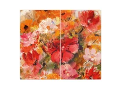 Banjado Herdabdeckplatte Glas 2 Teilig Je 30x52CM Schneidebrett Herdabdeckung Mit Motiv Fallende Blumen< Kochfelder|Herdabdeckungen