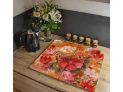 Banjado Herdabdeckplatte Glas 2 Teilig Je 30x52CM Schneidebrett Herdabdeckung Mit Motiv Fallende Blumen< Kochfelder|Herdabdeckungen