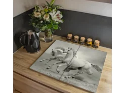 Banjado Herdabdeckplatte Glas 2 Teilig Je 30x52CM Schneidebrett Herdabdeckung Mit Motiv Wilde Pferde Sw< Herde|Kochfelder