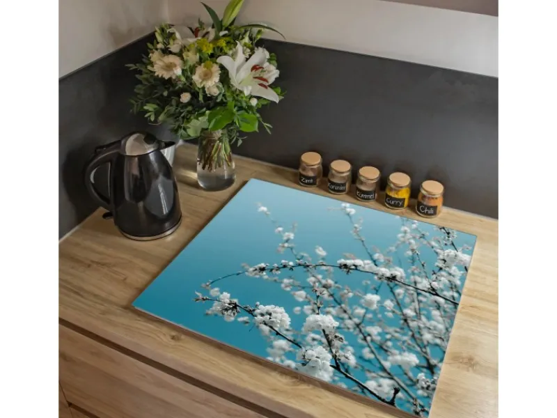 Banjado Herdabdeckplatte Glas 1 Teilig 60x52CM Schneidebrett Herdabdeckung Mit Motiv Weiße Kirschblüten< Herde|Kochfelder
