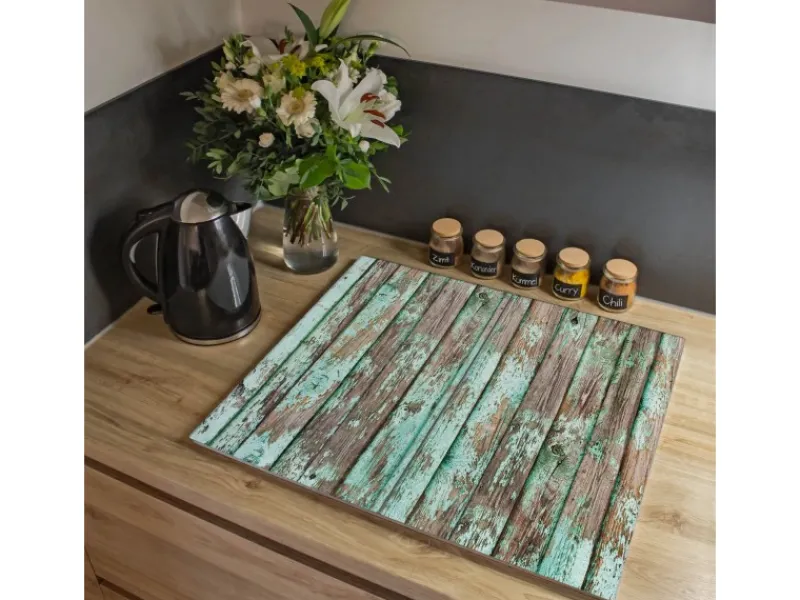 Banjado Herdabdeckplatte Glas 2 Teilig Je 30x52CM Schneidebrett Herdabdeckung Mit Motiv Verwittertes Holz< Schneidebretter|Herdabdeckungen