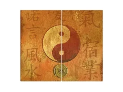 Banjado Schneidebretter|Herdabdeckungen<Herdabdeckplatte Glas 2 Teilig Je 30x52CM Schneidebrett Herdabdeckung Mit Motiv Yin Yang