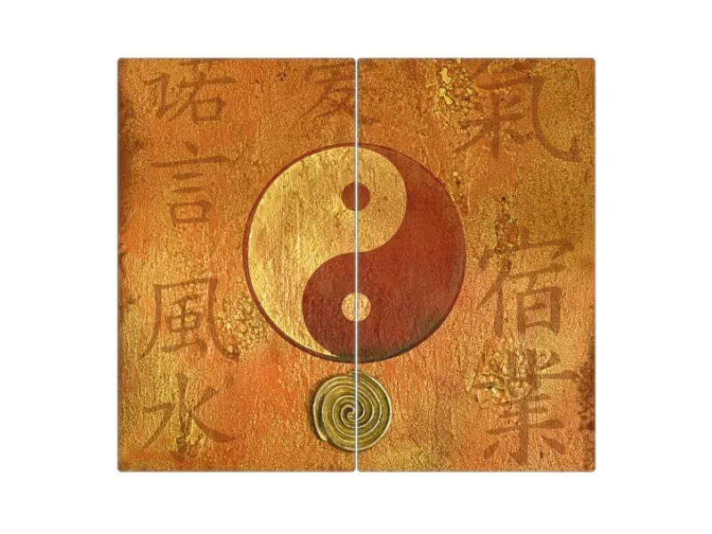 Banjado Schneidebretter|Herdabdeckungen<Herdabdeckplatte Glas 2 Teilig Je 30x52CM Schneidebrett Herdabdeckung Mit Motiv Yin Yang