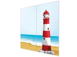Clearance Banjado Herdabdeckplatte Glas 2 Teilig Je 30x52CM Schneidebrett Herdabdeckung Mit Motiv Leuchtturm Illustration