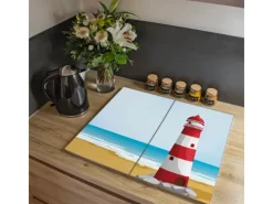 Clearance Banjado Herdabdeckplatte Glas 2 Teilig Je 30x52CM Schneidebrett Herdabdeckung Mit Motiv Leuchtturm Illustration