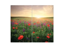Banjado Herdabdeckplatte Glas 2 Teilig Je 30x52CM Schneidebrett Herdabdeckung Mit Motiv Sommerfeld< Herdabdeckungen|Kochfelder