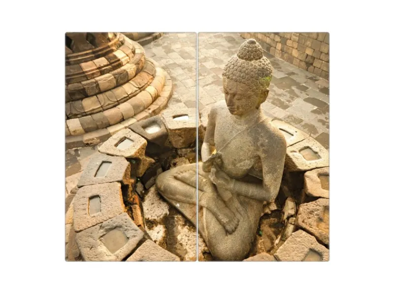 Best Banjado Herdabdeckplatte Glas 2 Teilig Je 30x52CM Schneidebrett Herdabdeckung Mit Motiv Sitzender Buddha