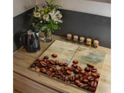 Banjado Herdabdeckungen|Schneidebretter<Herdabdeckplatte Glas 2 Teilig Je 30x52CM Schneidebrett Herdabdeckung Mit Motiv Kaffeebohnen