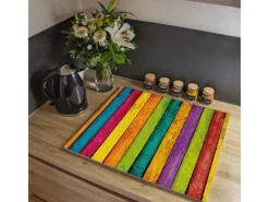 Outlet Banjado Herdabdeckplatte Glas 1 Teilig 60x52CM Schneidebrett Herdabdeckung Mit Motiv Bunte Holzlatten