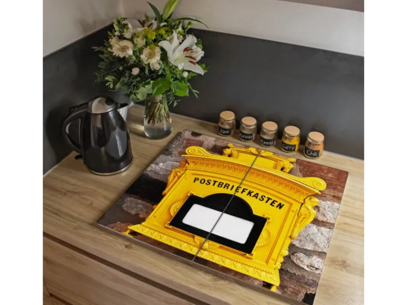 Best Banjado Herdabdeckplatte Glas 2 Teilig Je 30x52CM Schneidebrett Herdabdeckung Mit Motiv Historischer Postkasten