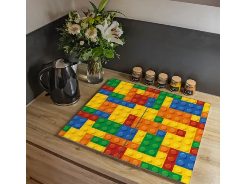 Banjado Herdabdeckplatte Glas 2 Teilig Je 30x52CM Schneidebrett Herdabdeckung Mit Motiv Bausteine< Herdabdeckungen|Herde