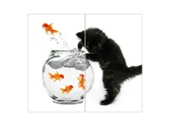 Online Banjado Herdabdeckplatte Glas 2 Teilig Je 30x52CM Schneidebrett Herdabdeckung Mit Motiv Katze Und Fisch
