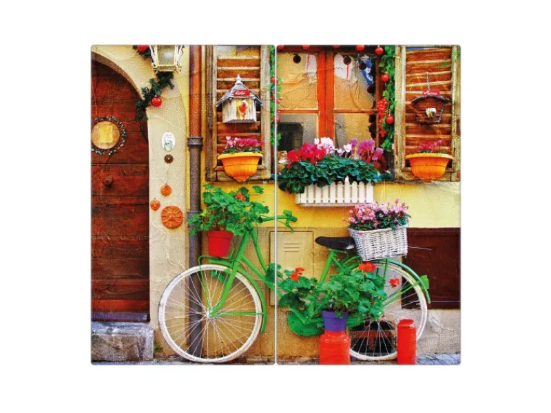 Banjado Herde|Herdabdeckungen<Herdabdeckplatte Glas 2 Teilig Je 30x52CM Schneidebrett Herdabdeckung Mit Motiv Grünes Fahrrad