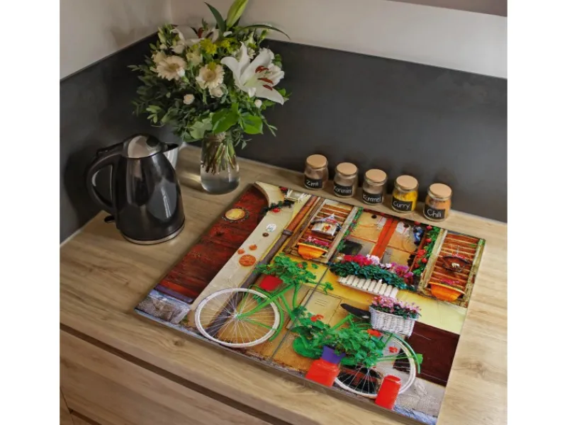 Banjado Herde|Herdabdeckungen<Herdabdeckplatte Glas 2 Teilig Je 30x52CM Schneidebrett Herdabdeckung Mit Motiv Grünes Fahrrad