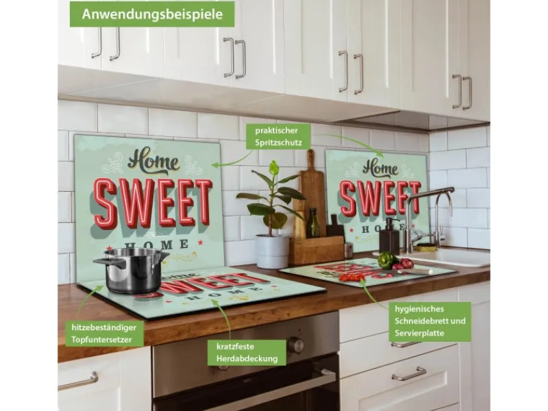 Banjado Herdabdeckplatte Glas 1 Teilig 60x52CM Schneidebrett Herdabdeckung Mit Motiv Home Sweet Home< Schneidebretter|Herdabdeckungen