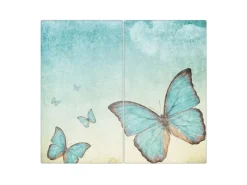 Banjado Herde|Kochfelder<Herdabdeckplatte Glas 2 Teilig Je 30x52CM Schneidebrett Herdabdeckung Mit Motiv Blaue Schmetterlinge