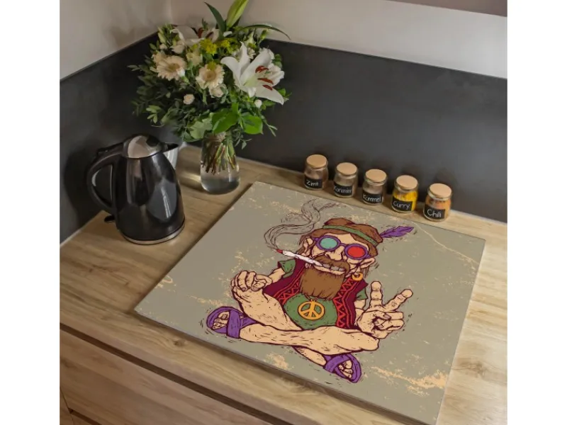 Banjado Schneidebretter|Herde<Herdabdeckplatte Glas 1 Teilig 60x52CM Schneidebrett Herdabdeckung Mit Motiv Peace
