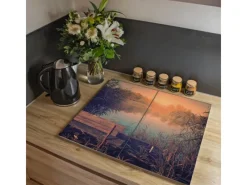 Sale Banjado Herdabdeckplatte Glas 2 Teilig Je 30x52CM Schneidebrett Herdabdeckung Mit Motiv Bank Am See