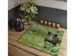 Banjado Herdabdeckplatte Glas 2 Teilig Je 30x52CM Schneidebrett Herdabdeckung Mit Motiv Wildschwein< Schneidebretter|Herdabdeckungen