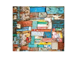 Sale Banjado Herdabdeckplatte Glas 1 Teilig 60x52CM Schneidebrett Herdabdeckung Mit Motiv Bunte Holzschindeln