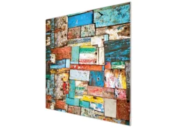 Sale Banjado Herdabdeckplatte Glas 1 Teilig 60x52CM Schneidebrett Herdabdeckung Mit Motiv Bunte Holzschindeln