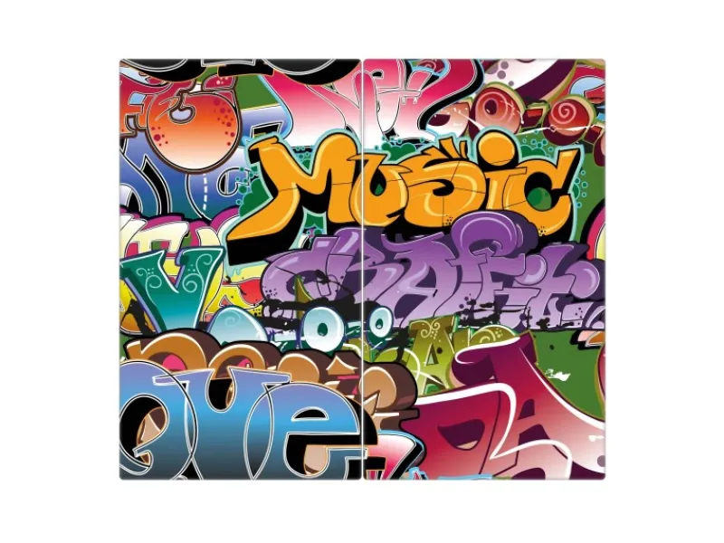 Banjado Herde|Kochfelder<Herdabdeckplatte Glas 2 Teilig Je 30x52CM Schneidebrett Herdabdeckung Mit Motiv Graffiti