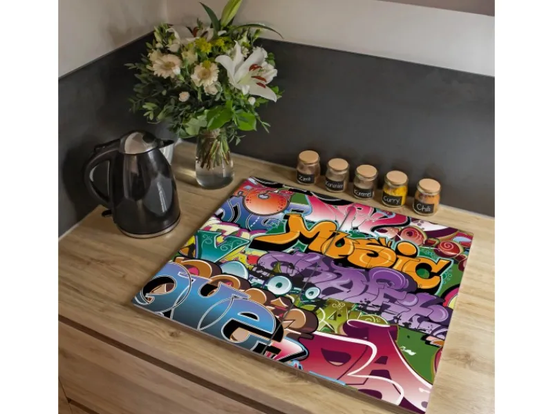 Banjado Herde|Kochfelder<Herdabdeckplatte Glas 2 Teilig Je 30x52CM Schneidebrett Herdabdeckung Mit Motiv Graffiti