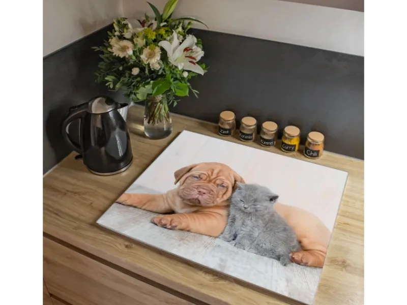 Sale Banjado Herdabdeckplatte Glas 1 Teilig 60x52CM Schneidebrett Herdabdeckung Mit Motiv Hund Und Katze