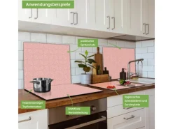 Banjado Herdabdeckplatte Glas 1 Teilig 60x52CM Schneidebrett Herdabdeckung Mit Motiv Rosa Arabesque< Schneidebretter|Herdabdeckungen