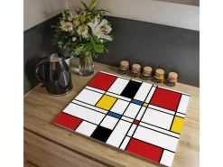 Banjado Herdabdeckplatte Glas 1 Teilig 60x52CM Schneidebrett Herdabdeckung Mit Motiv Rot Gelb Blau< Herde|Kochfelder