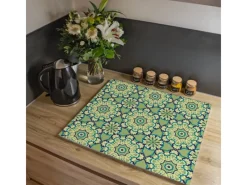 Banjado Kochfelder<Herdabdeckplatte Glas 1 Teilig 60x52CM Schneidebrett Herdabdeckung Mit Motiv Kaleidoscop Grün