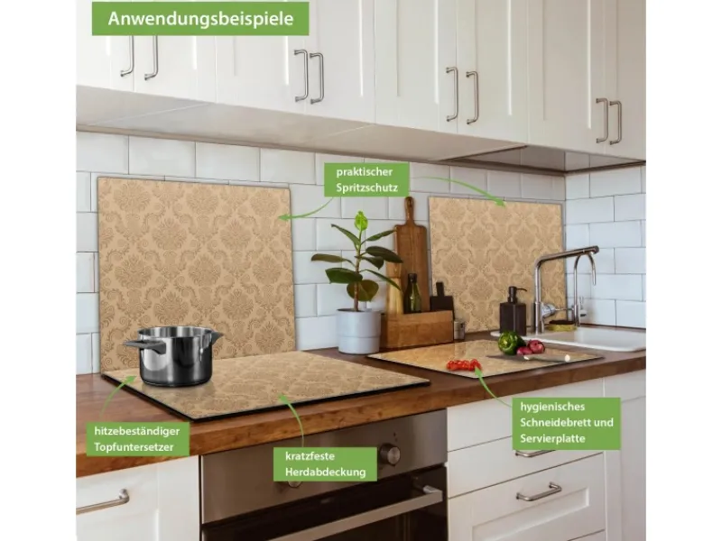 Banjado Herdabdeckungen|Herde<Herdabdeckplatte Glas 1 Teilig 60x52CM Schneidebrett Herdabdeckung Mit Motiv Tapete Beige