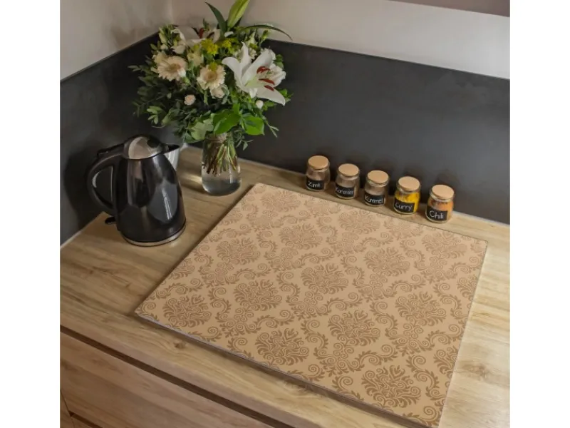 Banjado Herdabdeckungen|Herde<Herdabdeckplatte Glas 1 Teilig 60x52CM Schneidebrett Herdabdeckung Mit Motiv Tapete Beige