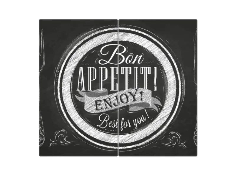 Banjado Schneidebretter|Herdabdeckungen<Herdabdeckplatte Glas 2 Teilig Je 30x52CM Schneidebrett Herdabdeckung Mit Motiv Bon Appetit