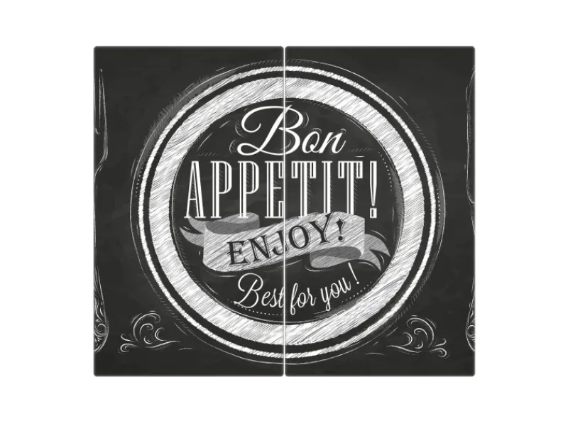 Banjado Schneidebretter|Herdabdeckungen<Herdabdeckplatte Glas 2 Teilig Je 30x52CM Schneidebrett Herdabdeckung Mit Motiv Bon Appetit