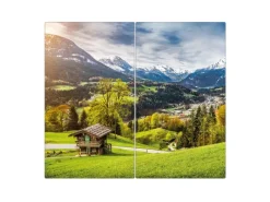 Banjado Schneidebretter|Herdabdeckungen<Herdabdeckplatte Glas 2 Teilig Je 30x52CM Schneidebrett Herdabdeckung Mit Motiv Berchtesgadener Land