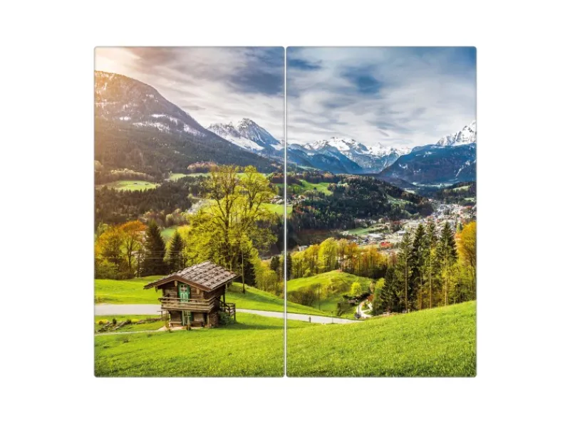 Banjado Schneidebretter|Herdabdeckungen<Herdabdeckplatte Glas 2 Teilig Je 30x52CM Schneidebrett Herdabdeckung Mit Motiv Berchtesgadener Land
