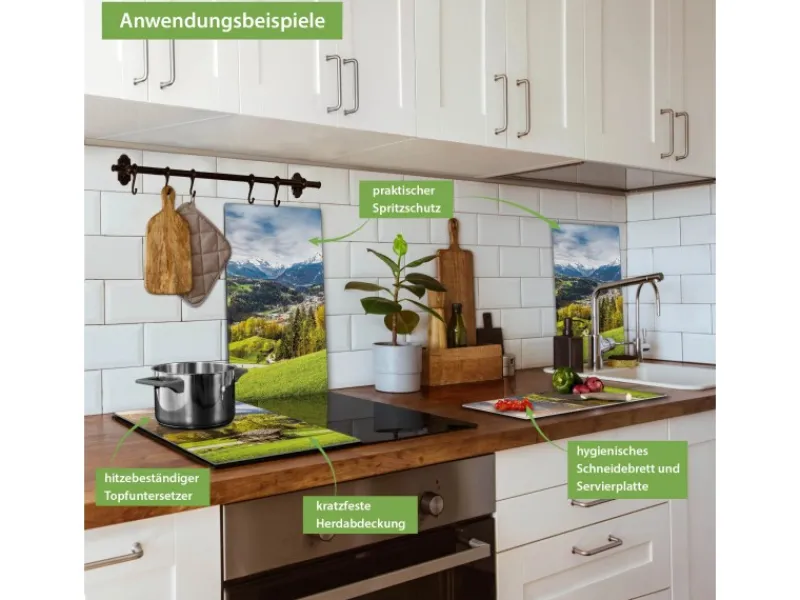 Banjado Schneidebretter|Herdabdeckungen<Herdabdeckplatte Glas 2 Teilig Je 30x52CM Schneidebrett Herdabdeckung Mit Motiv Berchtesgadener Land