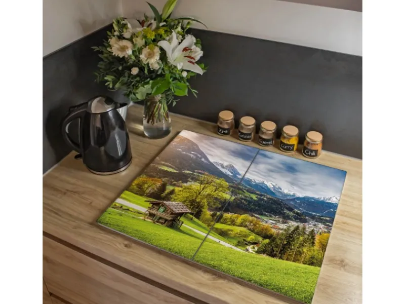 Banjado Schneidebretter|Herdabdeckungen<Herdabdeckplatte Glas 2 Teilig Je 30x52CM Schneidebrett Herdabdeckung Mit Motiv Berchtesgadener Land