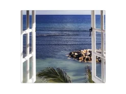 Banjado Schneidebretter|Herdabdeckungen<Herdabdeckplatte Glas 1 Teilig 60x52CM Schneidebrett Herdabdeckung Mit Motiv Fensterpanorama