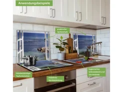 Banjado Schneidebretter|Herdabdeckungen<Herdabdeckplatte Glas 1 Teilig 60x52CM Schneidebrett Herdabdeckung Mit Motiv Fensterpanorama