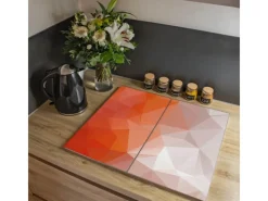 Online Banjado Herdabdeckplatte Glas 2 Teilig Je 30x52CM Schneidebrett Herdabdeckung Mit Motiv Orange Polygon