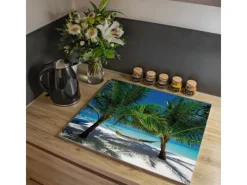 Sale Banjado Herdabdeckplatte Glas 1 Teilig 60x52CM Schneidebrett Herdabdeckung Mit Motiv Strand