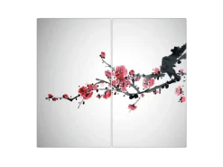 Banjado Herdabdeckplatte Glas 2 Teilig Je 30x52CM Schneidebrett Herdabdeckung Mit Motiv Japanische Blüten 2< Herde|Kochfelder