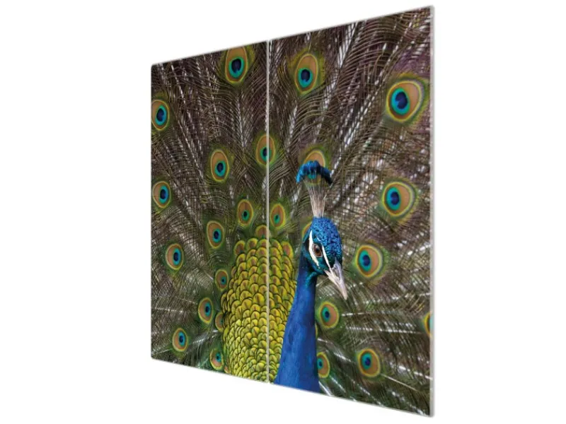 Best Banjado Herdabdeckplatte Glas 2 Teilig Je 30x52CM Schneidebrett Herdabdeckung Mit Motiv Pfau