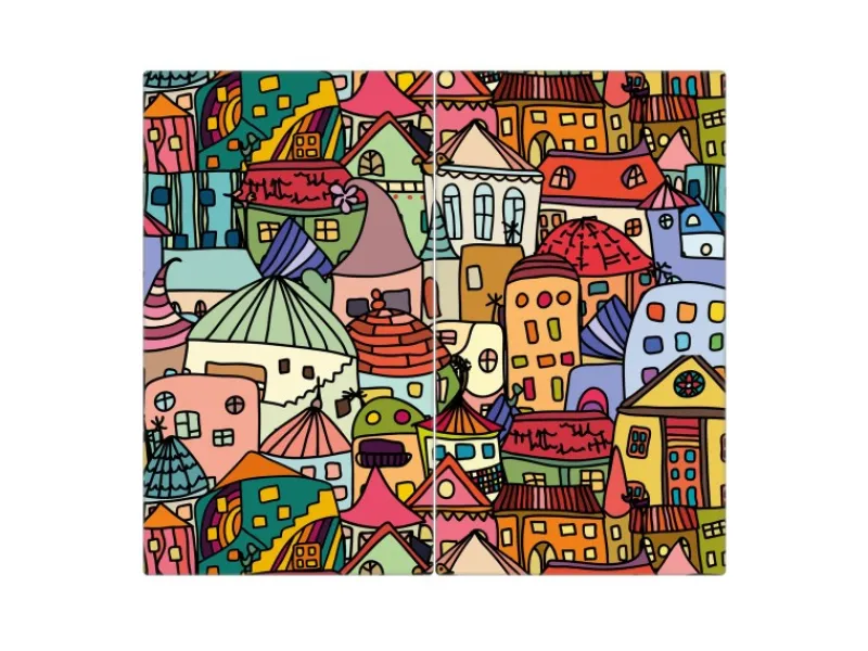 Banjado Kochfelder<Herdabdeckplatte Glas 2 Teilig Je 30x52CM Schneidebrett Herdabdeckung Mit Motiv Funky Town