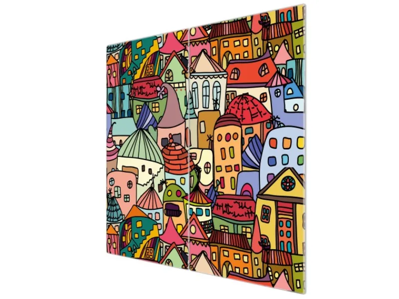 Banjado Kochfelder<Herdabdeckplatte Glas 2 Teilig Je 30x52CM Schneidebrett Herdabdeckung Mit Motiv Funky Town