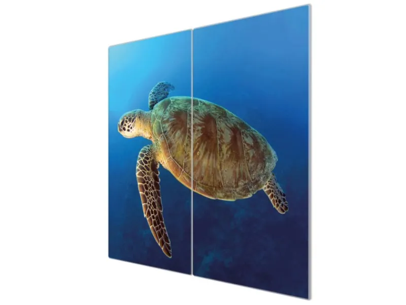 Banjado Schneidebretter|Herdabdeckungen<Herdabdeckplatte Glas 2 Teilig Je 30x52CM Schneidebrett Herdabdeckung Mit Motiv Wasserschildkröte