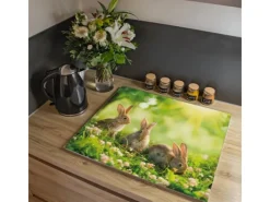 Banjado Herdabdeckplatte Glas 1 Teilig 60x52CM Schneidebrett Herdabdeckung Mit Motiv Drei Hasen< Herde|Herdabdeckungen