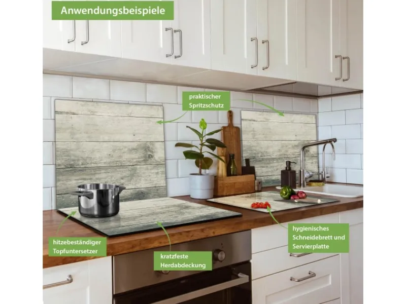 Banjado Herdabdeckplatte Glas 1 Teilig 60x52CM Schneidebrett Herdabdeckung Mit Motiv Graue Planken< Schneidebretter|Herdabdeckungen
